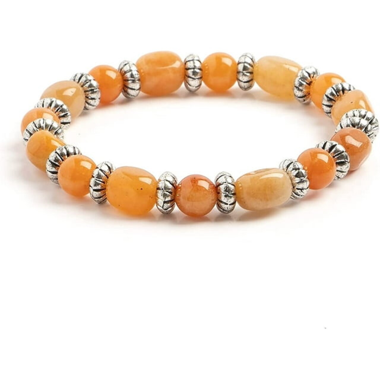 Earth's Jewels Semi-Precious Peach Aventurine Orange Round Beads Bracelet